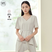 迪凯高级感上衣女夏荷叶边收腰设计垂感短袖 Distin Kidny