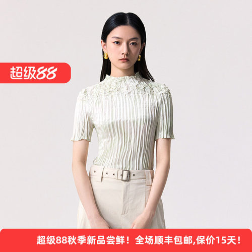 优雅个性压褶短袖T恤女显瘦上衣