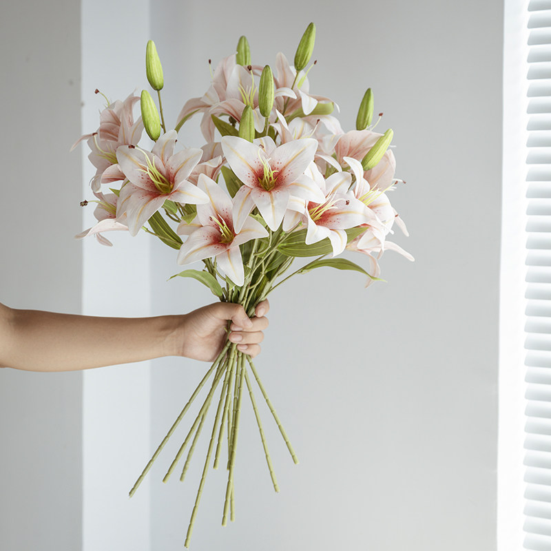 仿真花假花手感百合花绢花家居客厅餐桌花样板间摆设摄影手捧道具