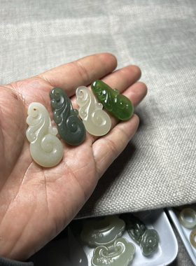 天然和田玉青海料碧玉如意花胡富花吊坠挂件diy提溜流苏古装背云