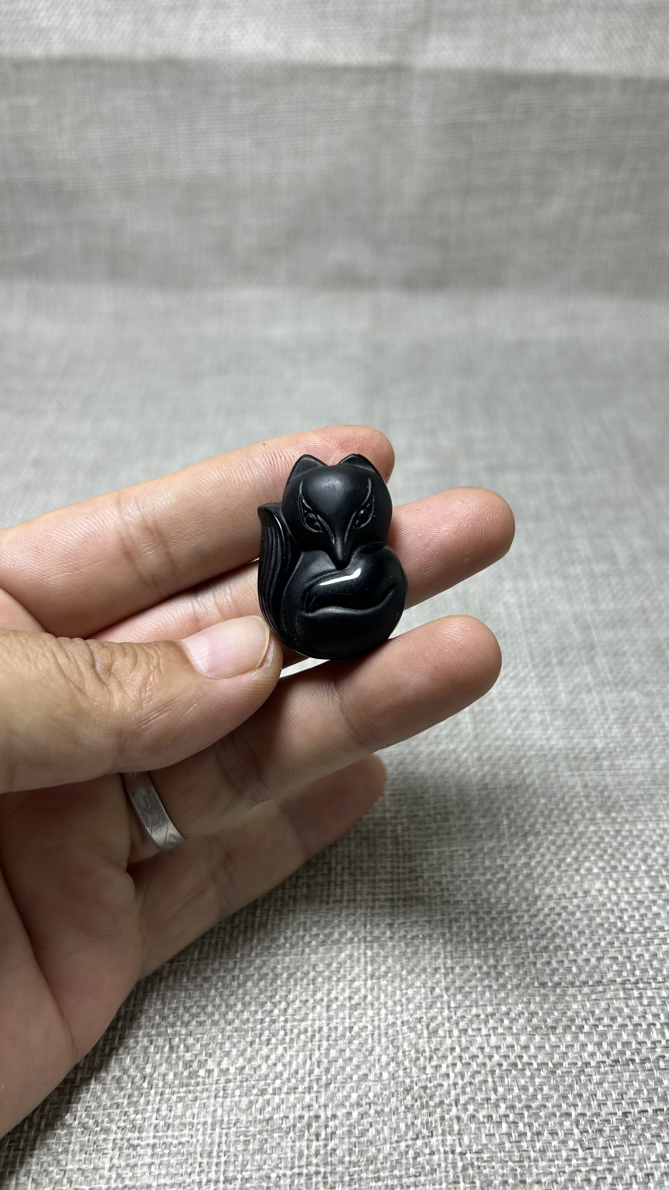 天然黑曜石狐狸吊坠项坠男女款水晶饰品毛衣链包挂礼物送女友妈妈