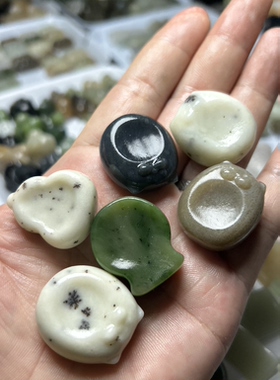 天然和田玉白玉桂花糕胖嘟嘟搓搓猫猫葫芦拇指搓手搓吊坠提溜挂件
