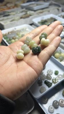 天然和田玉并蒂莲三通手串配珠顶珠莲花散珠diy大孔吊坠文玩配饰