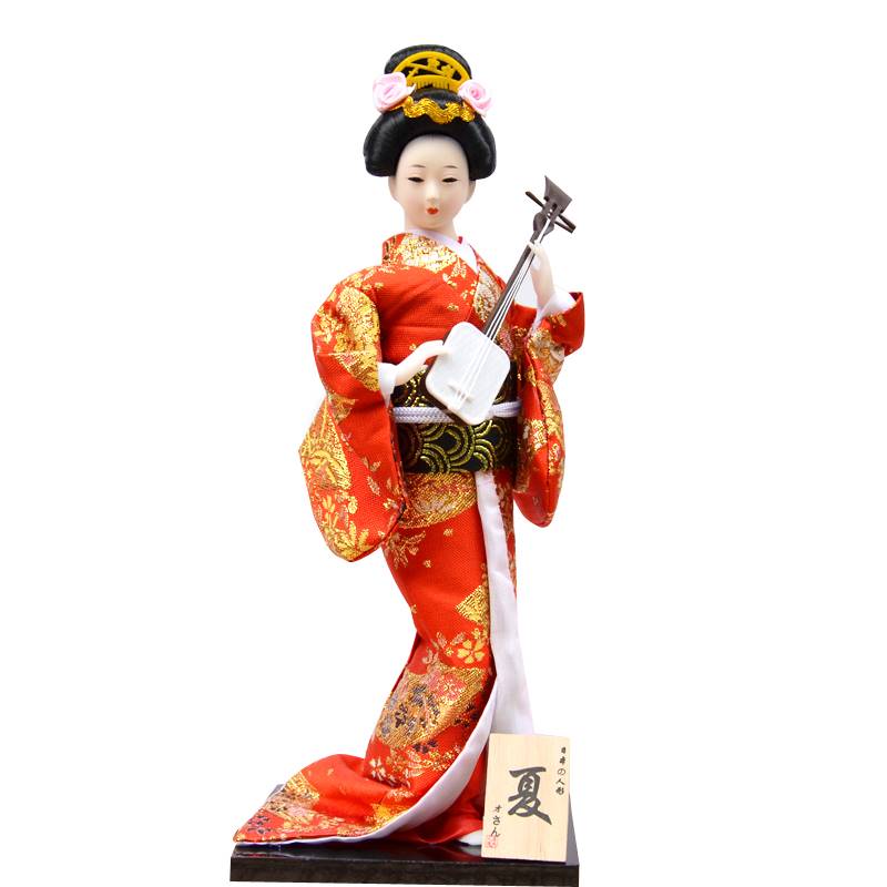艺妓人偶12寸人形手工绢人和服娃娃木偶工艺品日料店装饰摆件