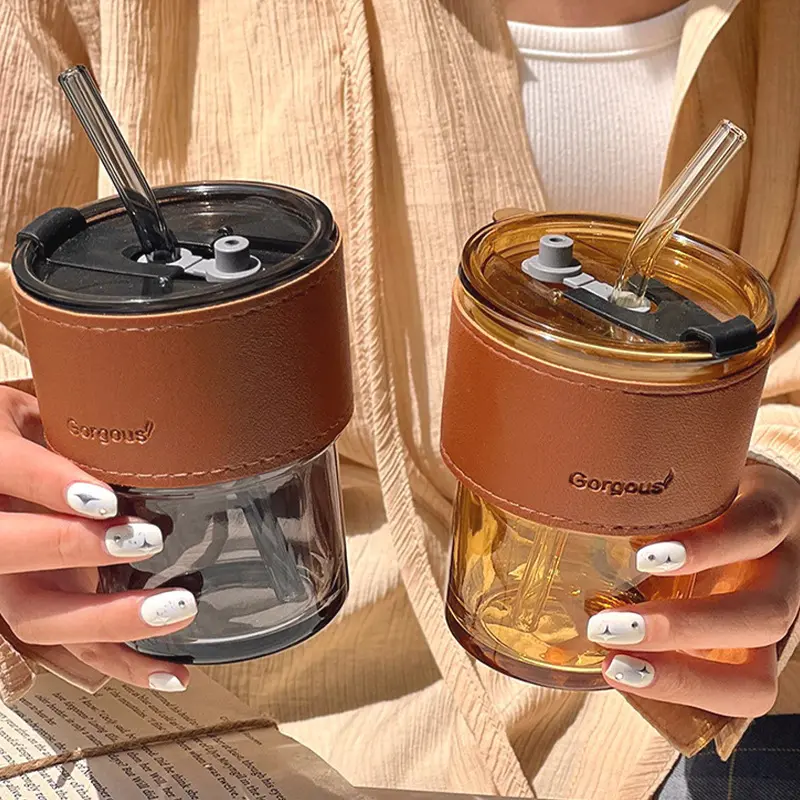 网红玻璃竹节水杯女士带吸管百货伴手小礼品咖啡早餐牛奶杯子定制