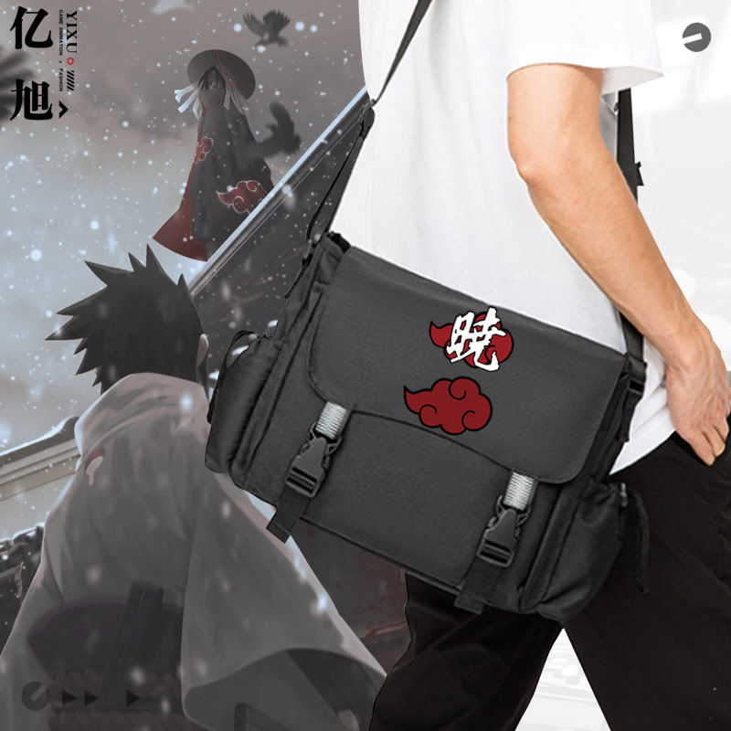 火影忍者晓组织动漫周边二次元单肩包男女时尚斜挎包黑色信封包tt