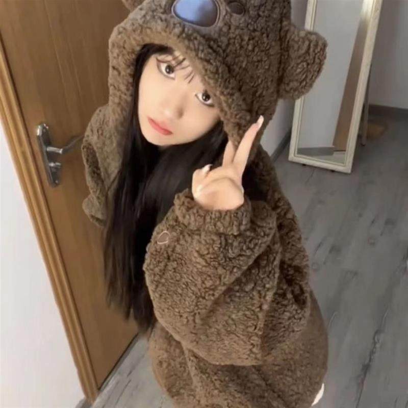 可爱搞怪冬季小熊羊羔绒外套宽松加绒加厚摇粒绒棉衣保暖开衫上衣,女装/女士精品,时尚套装,淘宝优惠券,粉丝福利购,淘宝优惠卷