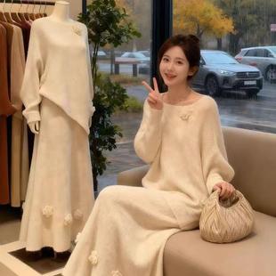 韩系温柔时尚百搭针织半身裙套装女秋冬季宽松显瘦气质毛衣套装裙