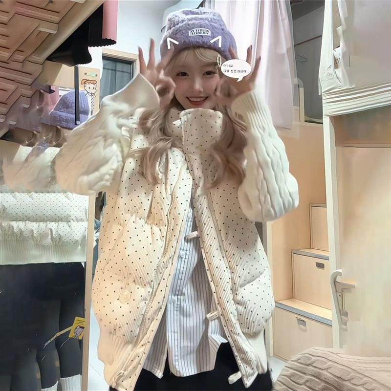 韩系甜美学院风麻花针织拼接波点棉服女冬季防寒百搭立领棉衣外套,女装/女士精品,时尚套装,淘宝优惠券,粉丝福利购,淘宝优惠卷