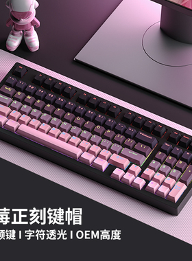 黑莓渐变正刻机械键盘键帽OEM上灯位透光PBT大全套x87配列黑粉K98