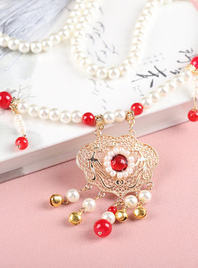 新款冬季汉服软璎珞保色防珍珠长璎珞汉服配饰写真项链女古风