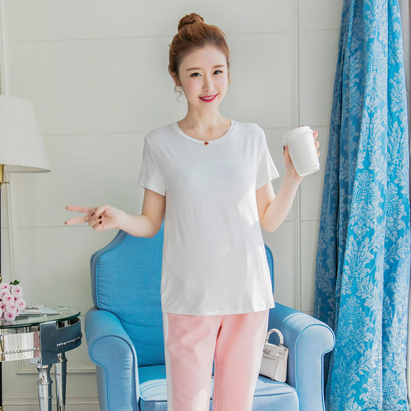 夏季孕妇装新款韩版短袖光板T恤时尚简约孕妈上衣时尚宽松打底衫