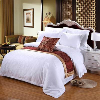 酒店床上用品四件套床单被套布草专用棉水波纹五星级宾馆床品定制