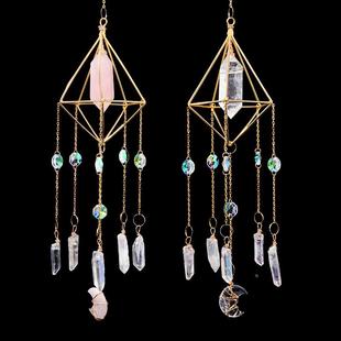 定制 货源水晶双尖柱月亮创意风铃挂件装 饰园林水晶风铃新品