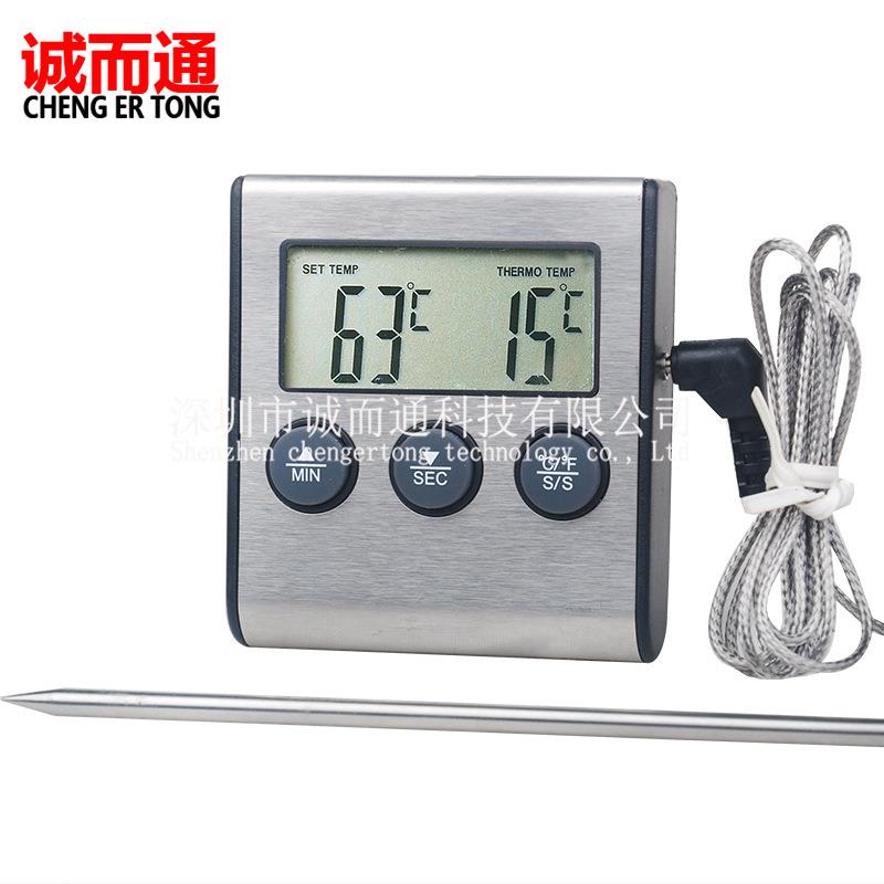 TP700探针温度计电子烧烤食品温度计计时器报警功能铝合金定-封面