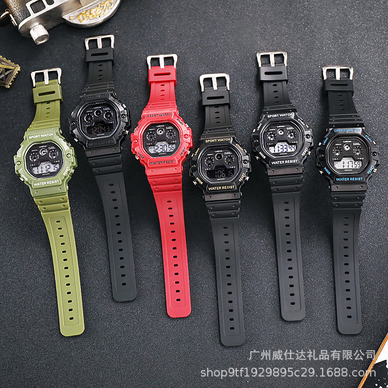 新款日韩潮流ins风小清新运动彩灯方形电子手表 小学初中学生表