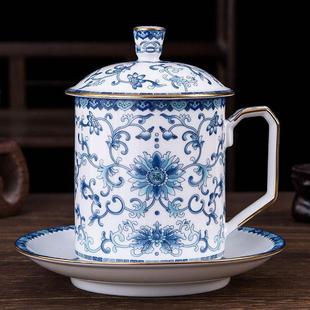 景德镇陶瓷茶杯带盖托盘青花瓷茶水分离大水杯泡茶杯个人珐琅定制