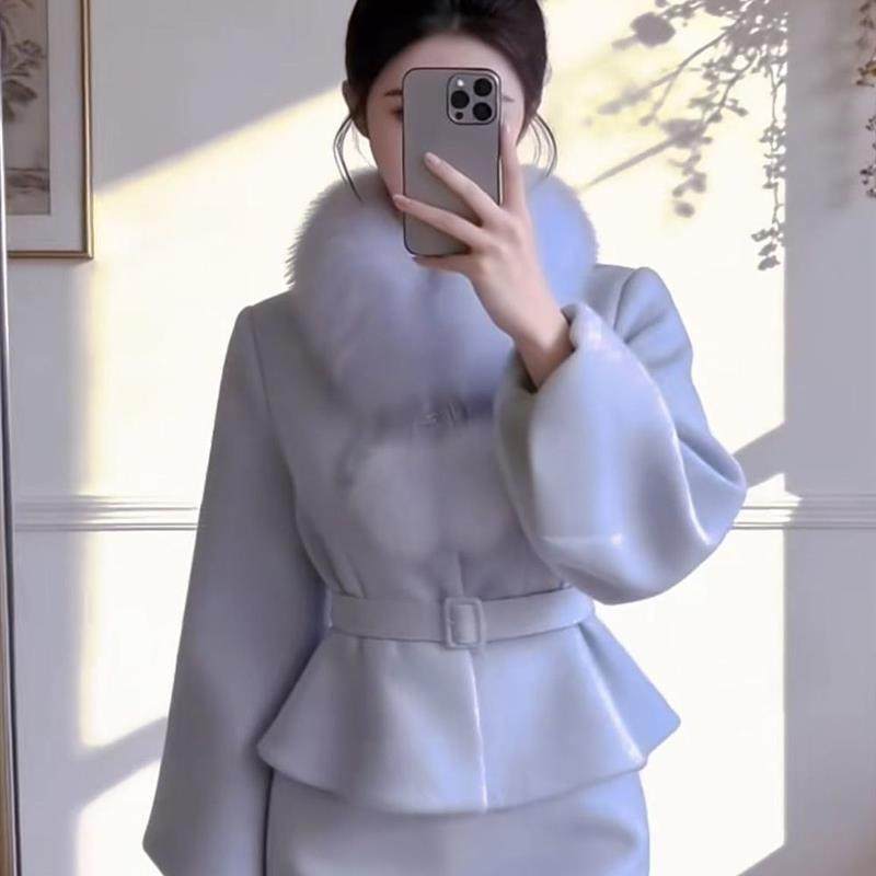 法式甜美气质富家千金大小姐外套毛领收腰系带半身A字短裙套装女,女装/女士精品,时尚套装,淘宝优惠券,粉丝福利购,淘宝优惠卷