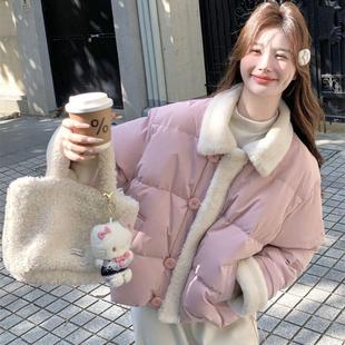商场同款专柜撤柜拼接甜美翻领棉服冬季加厚短款保暖宽松面包外套