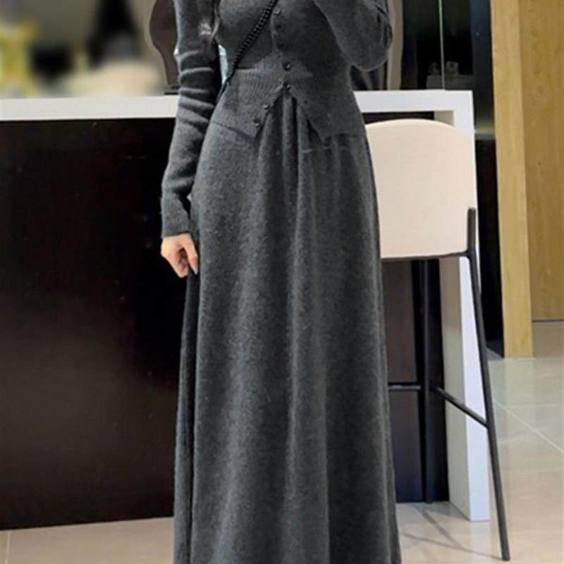 2025新款秋冬季大衣内搭打底修身气质长裙套装针织毛衣连衣裙子女,女装/女士精品,时尚套装,淘宝优惠券,粉丝福利购,淘宝优惠卷