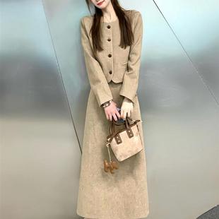 2025新款千金小香风西装连衣裙女秋冬小个子韩系穿搭一整套装长裙