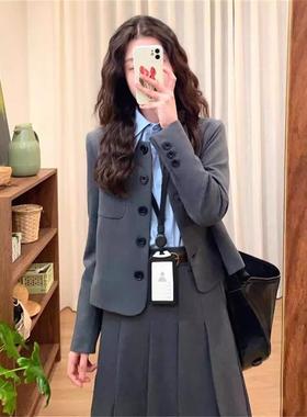 灰色西装套装女春秋新款大学生职业正装气质休闲高级感西装两件套