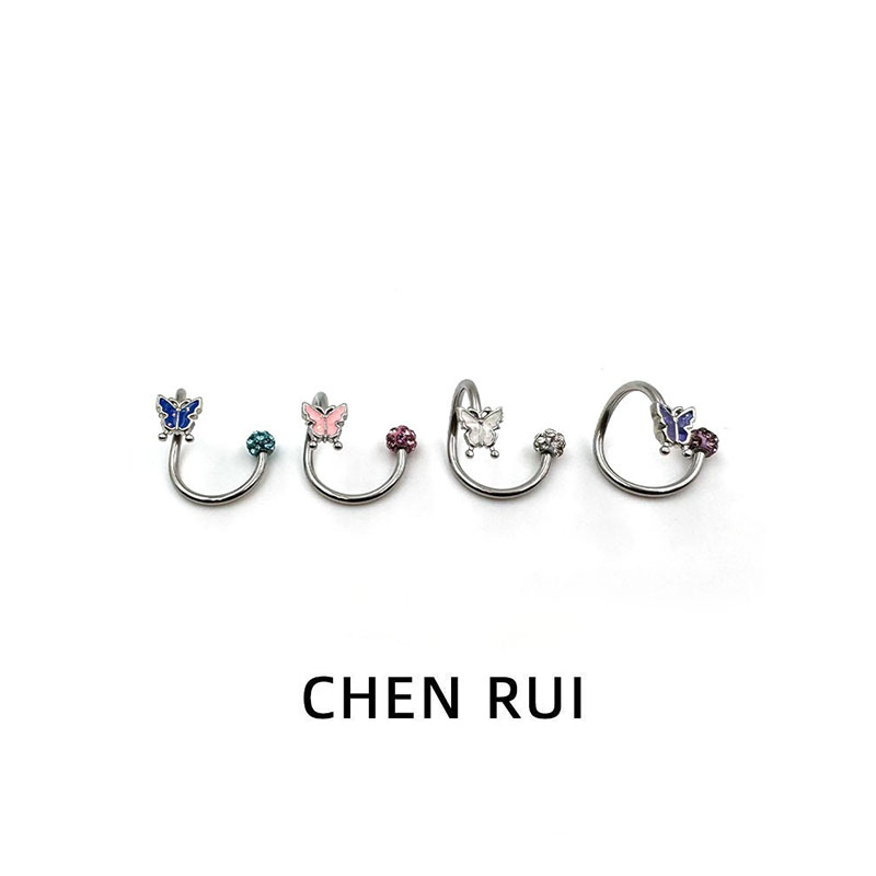 唇环唇钉蝴蝶s型有洞爆闪钛钢