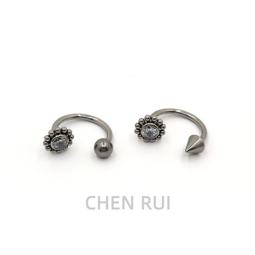 CHEN RUI唇环钛合金f136c型内螺纹锆石包镶唇钉c型饰品钉子小众