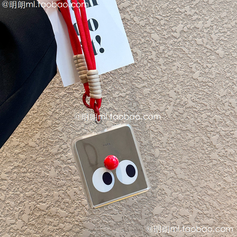 大眼萌仔适用华为pocket2手机壳银色镜面p50宝盒折叠屏PocketS简约补妆镜p50pocket红鼻子卡通动漫手提
