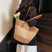 海边编织包女2026春夏新款 沙滩度假大容量托特包草编夏季 单肩包女