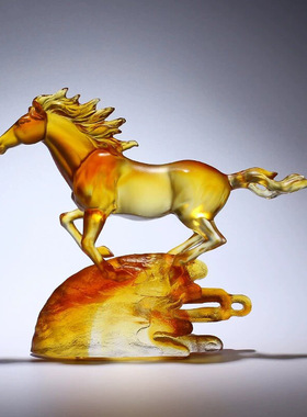 非遗琉璃水晶紫马摆件客厅玄关软装饰开业礼物轻奢高档工艺品