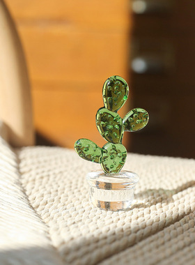 创意日式玻璃装饰品仙人掌手作可爱客厅书桌办公桌面玻璃植物摆件