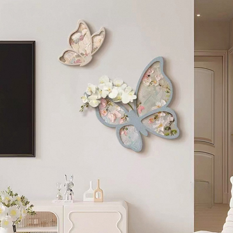 cs-028奶油风电视机背景墙装饰画法式蝴蝶餐厅感挂画餐厅画