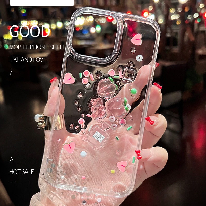 适用苹果17原创手机壳iphone16promax新款15滴胶14闪粉13防摔8plus透明xs保护套mini硅胶7粉色se小熊12香水桃