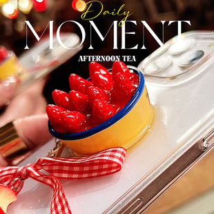 草莓蛋糕苹果16手机壳透明iphone15promax滴胶14零食13带挂绳11卡通12mini适用xs保护套7se立体爆闪8plus夏日