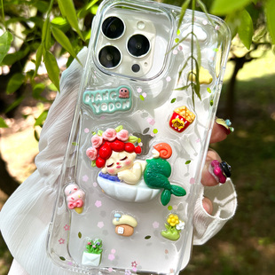 睡美人适用苹果17原创手机壳iphone16promax15新款14滴胶13闪粉xr防摔8plus透明xs硅胶女mini卡通7高级12夏日