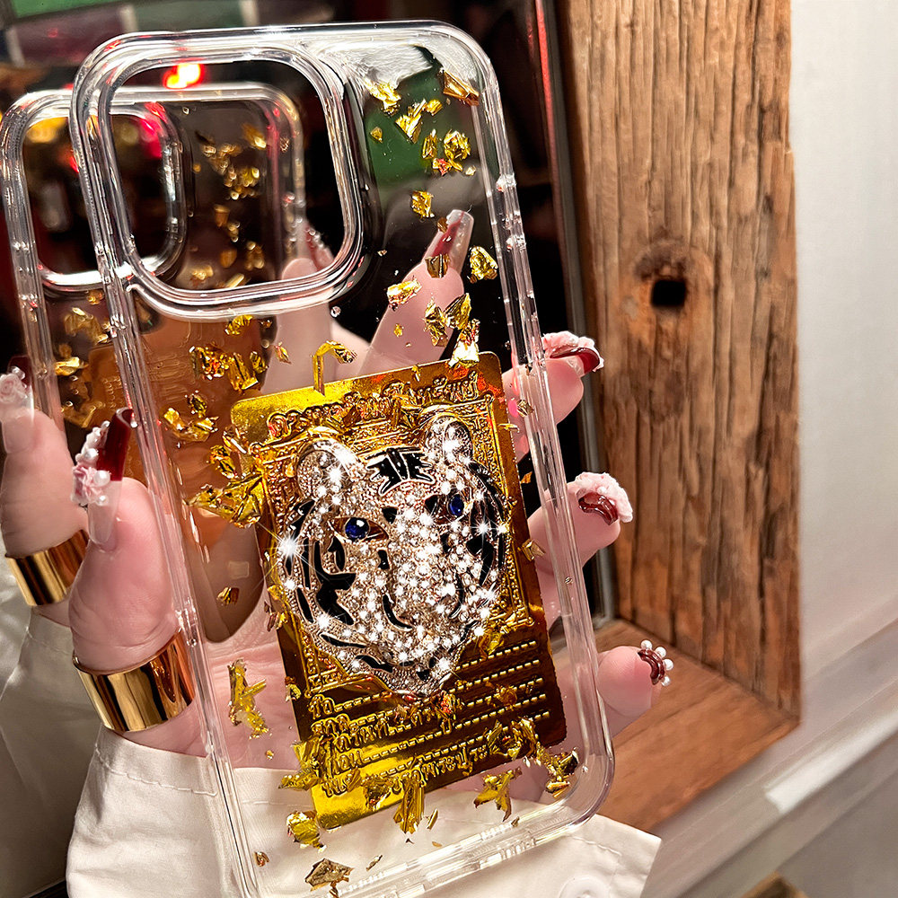 虎轻奢带钻爆闪苹果17手机壳16透明iphone15promax滴胶14平安13女11黄金12mini适用xs保护套7小香风8plus新年