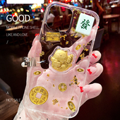 麻将招财猫苹果17原创iphone16promax新款 15金箔手机壳14滴胶13防摔8plus透明xs保护套12mini硅胶7好运se适用