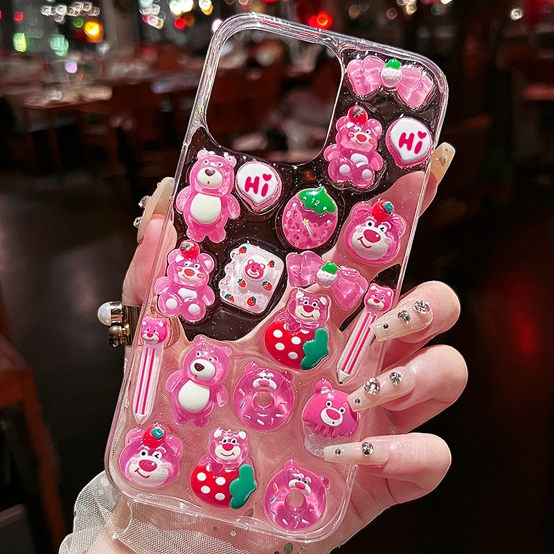 适用苹果17原创手机壳iphone16promax新款15滴胶13闪粉14防摔8plus透明xs保护套mini硅胶7可爱se粉色12草莓熊