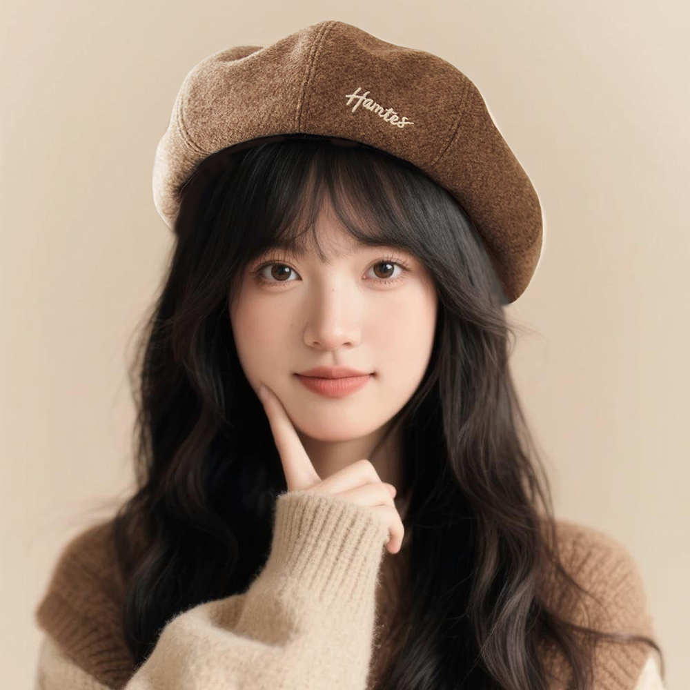韩国新品复古毛呢贝雷帽女秋冬字母刺绣八角帽百搭文艺风画家帽子
