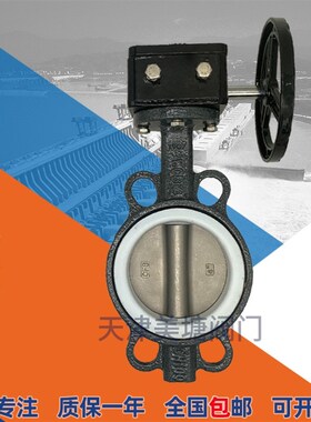 D371F-10C对夹式铸钢四氟涡轮蝶阀WCB碳钢MPTFE阀座不锈钢白钢阀