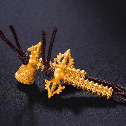 S925纯银镀金计数器铃杵雕花手链108手串西藏式可手按拨吊坠