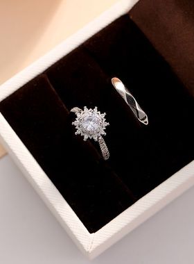 情侣戒指一对女男情侣款对戒高档结婚真钻戒开口可调节小众高级