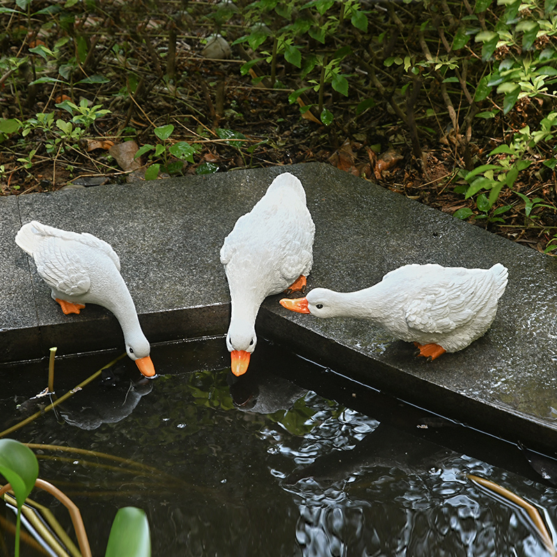 户外仿真动物喝水鸭子摆件别墅庭院装饰花园水池鱼缸水景假山造景-封面
