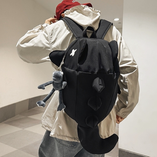 鲨鱼双肩包小众设计感骑行背包男女鲸鱼包个性潮流旅行包学生书包