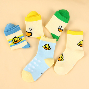 小黄鸭男女童袜子纯棉薄款短袜儿童春秋款透气防臭中筒袜宝宝棉袜