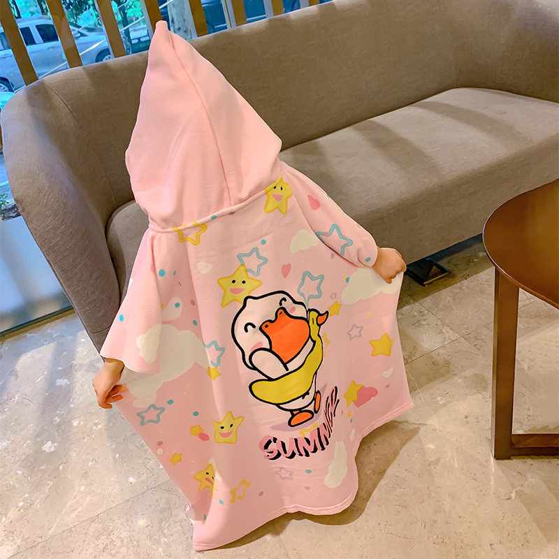 小黄鸭儿童带帽浴巾男女童斗篷夏季卡通披风毛巾吸水速干浴袍可穿