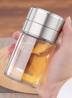 德国品质茶水分离杯双层玻璃杯办公室便携过滤泡茶水杯子网红旅行