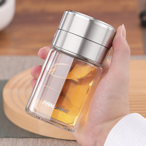 德国品质茶水分离杯双层玻璃杯