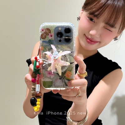 夏日椰子壳菠萝支架带挂绳适用苹果16手机壳新款16promax套iphone16pro防摔15promax硅胶苹果15全包13外壳14